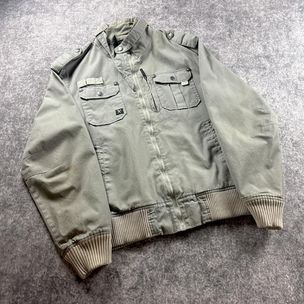 Vintage Y2K Marc Ecko Cut & Sew Men’s L Gray Military Utility Bomber Jacket
